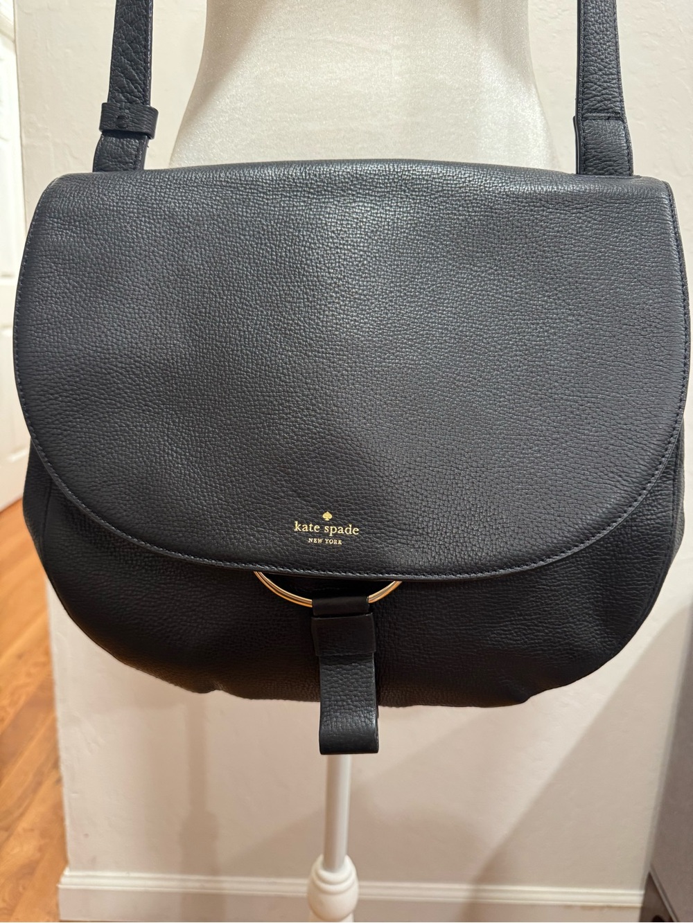 kate spade Black Pebbled Leather Crossbody Flap Bag